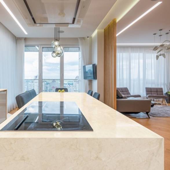 Distributeur de plan de travail en marbre Marfil à Genève Suisse